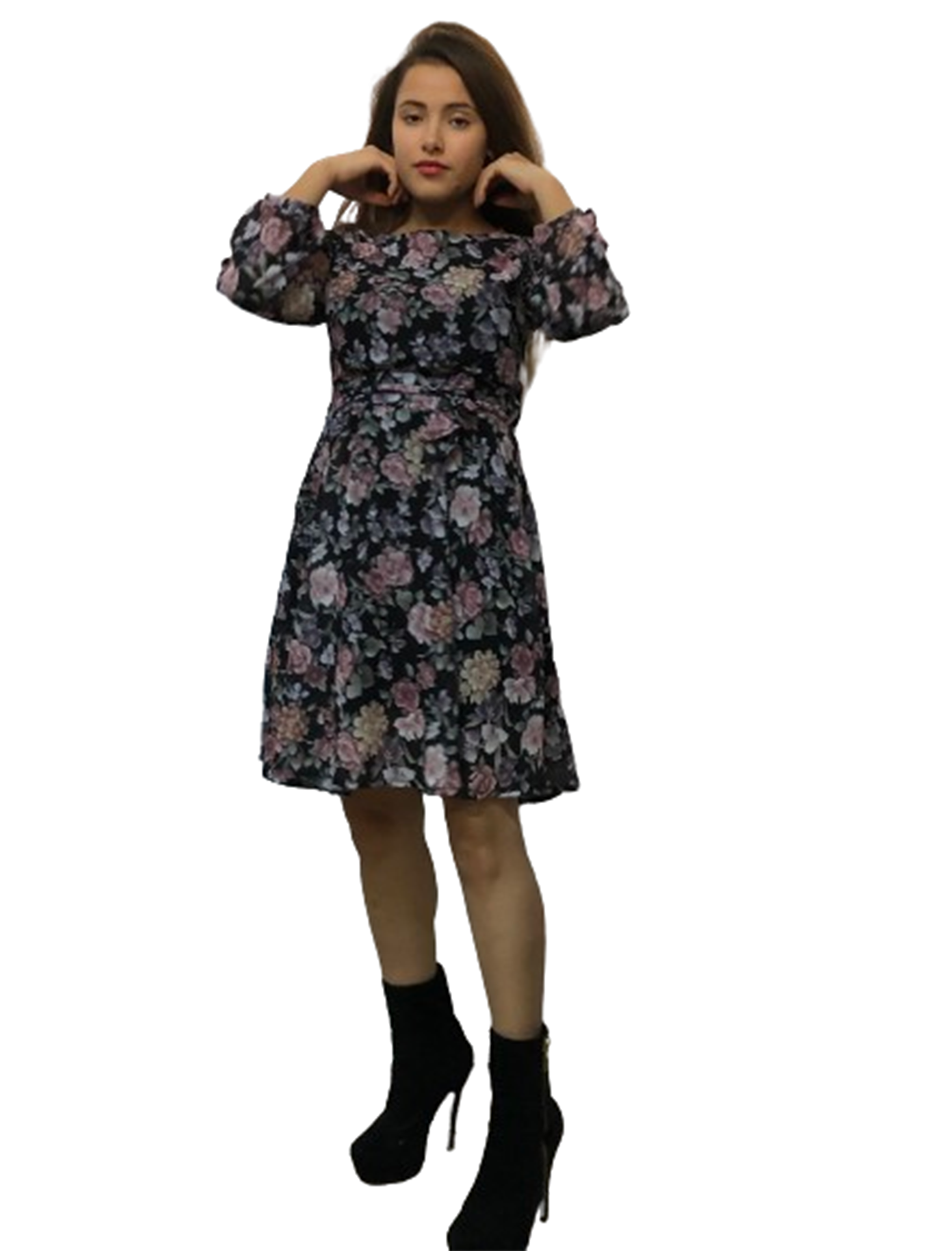 Very Elegant Long Sleeves Printed Dress-Tunik, by Lycra Tulle.