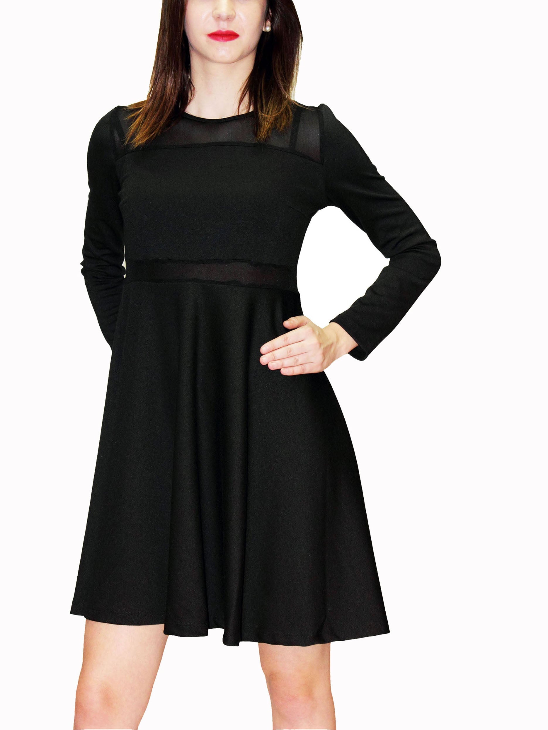 Tunik dress in Punto Milano long sleeve and with tulle underneath, U.Tule, collar in string