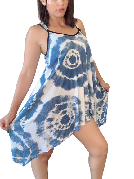Printed with blue cotton tunik TIE & DIE