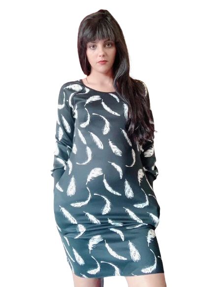 Feather print Spandex fabric dress