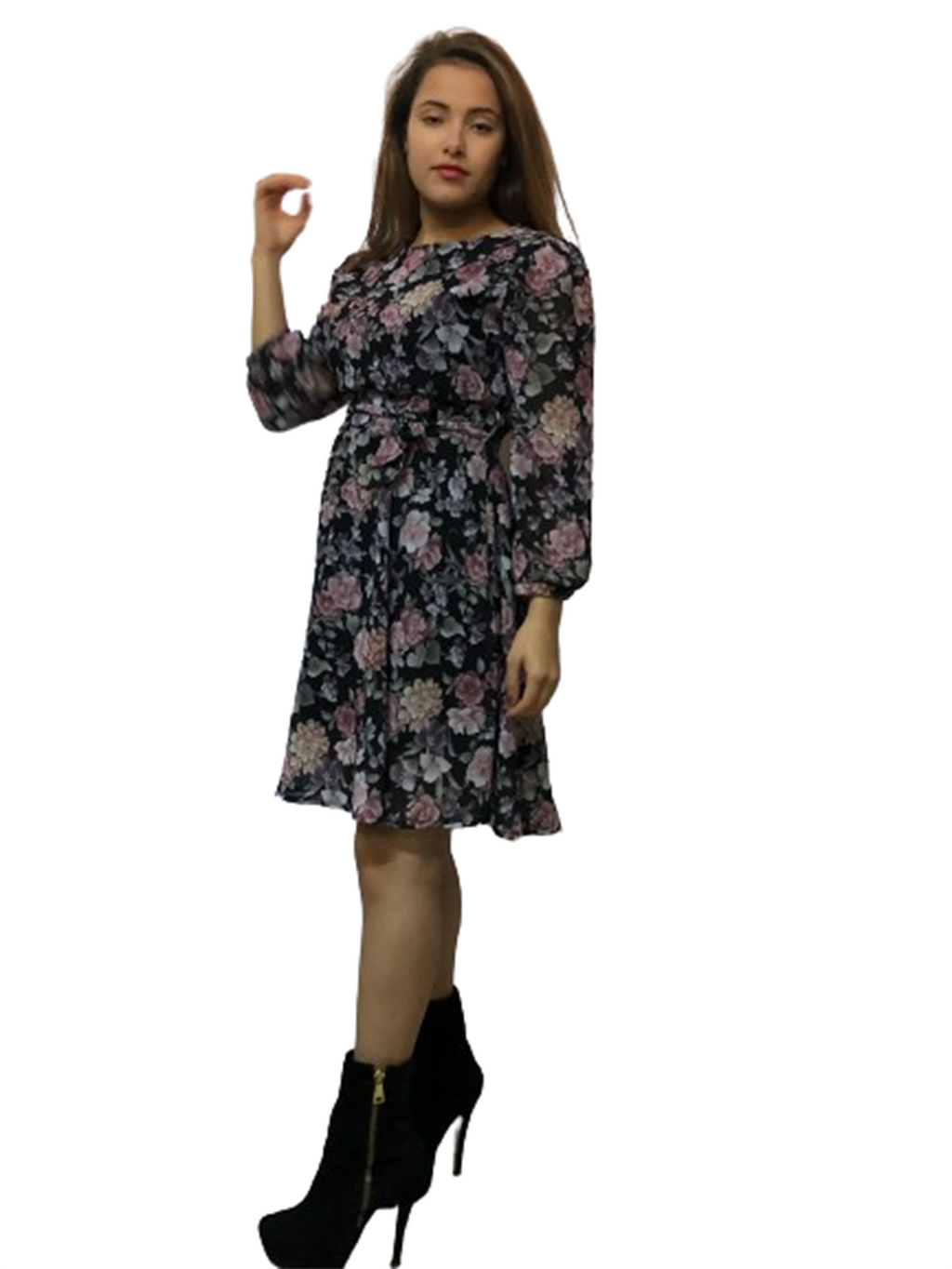 Very Elegant Long Sleeves Printed Dress-Tunik, by Lycra Tulle.